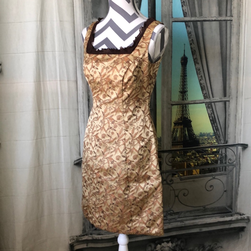 Betsy Johnson Golden Brown Brocade Cocktail Dress